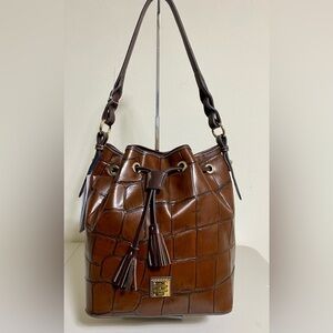 NEW! $358 Dooney & Bourke Luxury Drawstring Leather Croco Embossed